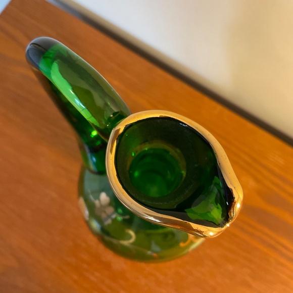 Vintage Bohemia Glass Green and Gold Four-leaf Clover Decanter - Czechoslovakia - Picture 12 of 16